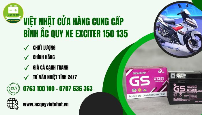 Cửa hàng Ắc Quy Việt Nhật cung cấp bình ắc quy xe Exciter 150 135 giá tốt